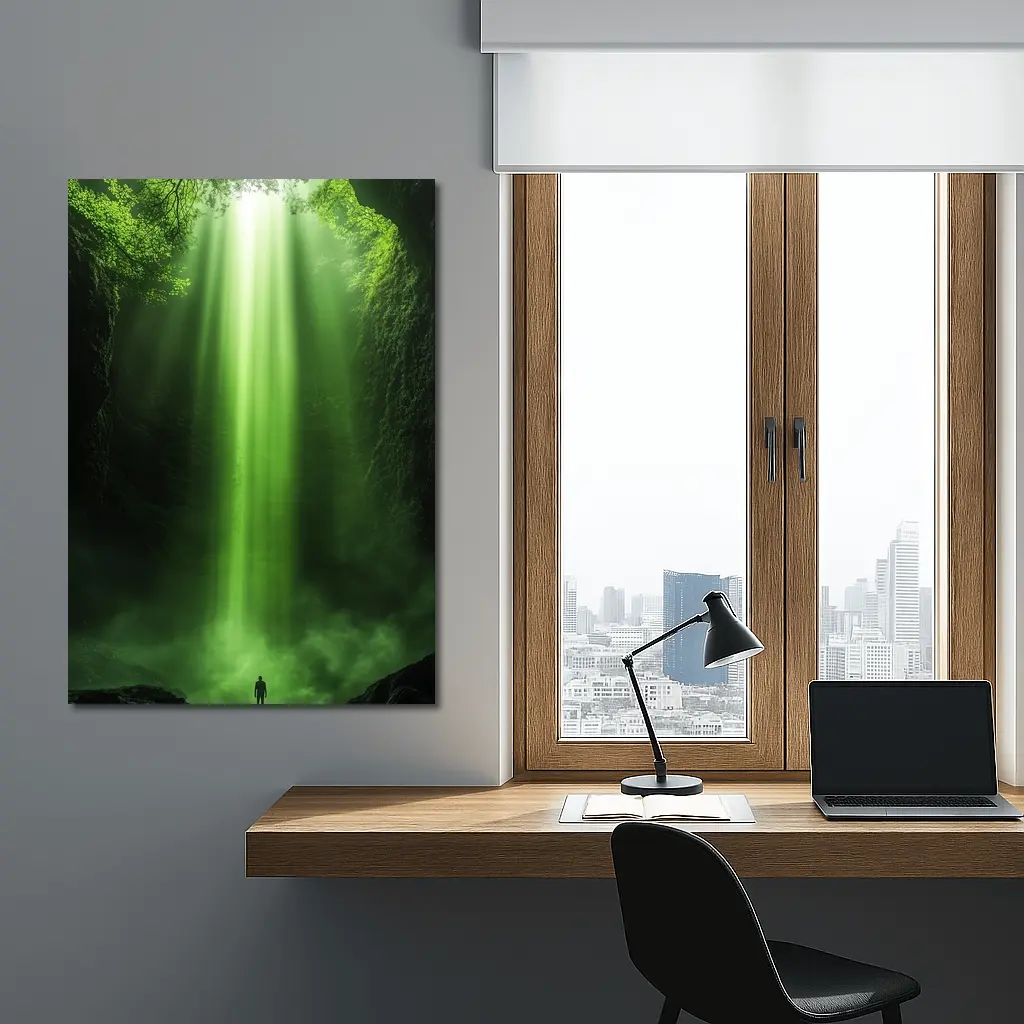 Lone Figure Green Light Forest Canyon – Wall Art