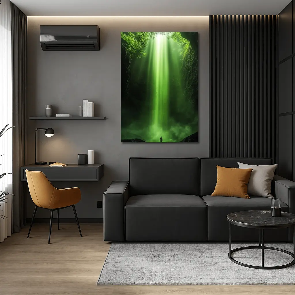 Lone Figure Green Light Forest Canyon – Wall Art