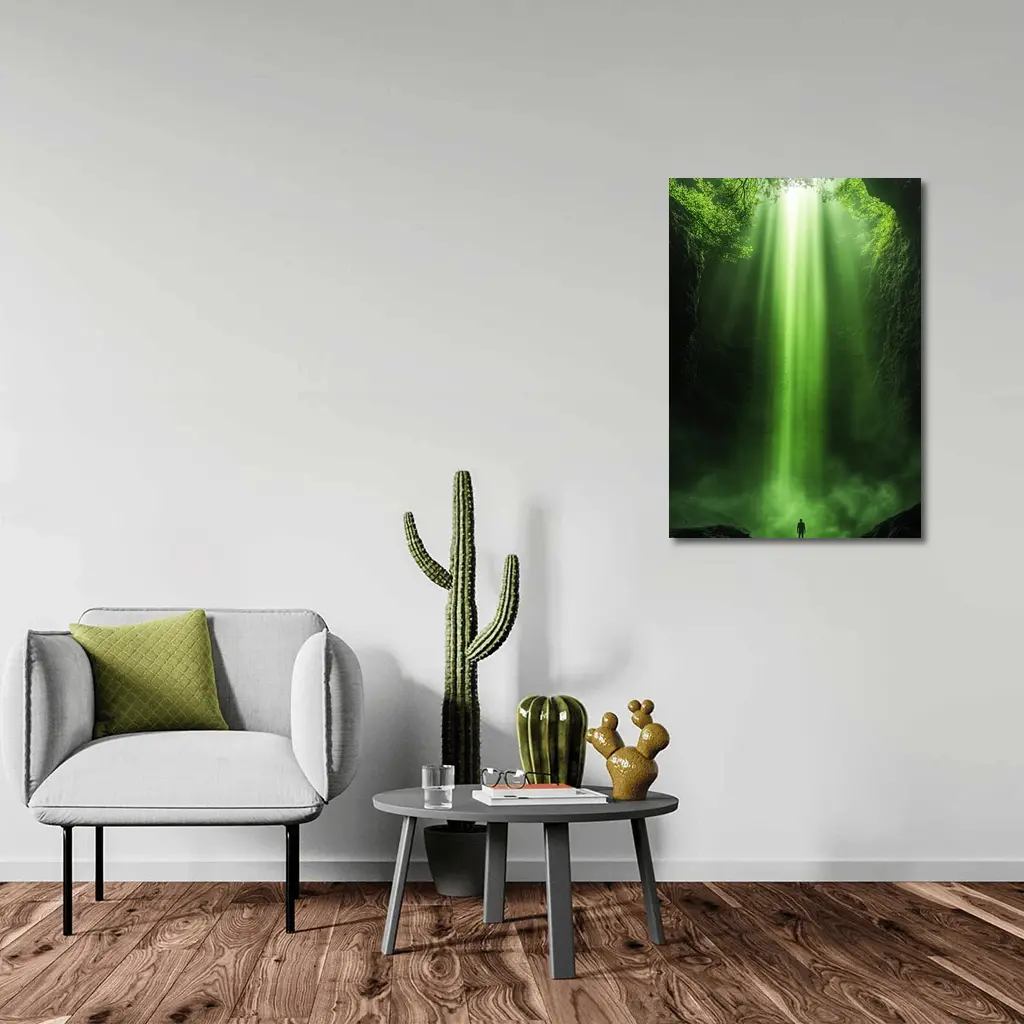 Lone Figure Green Light Forest Canyon – Wall Art