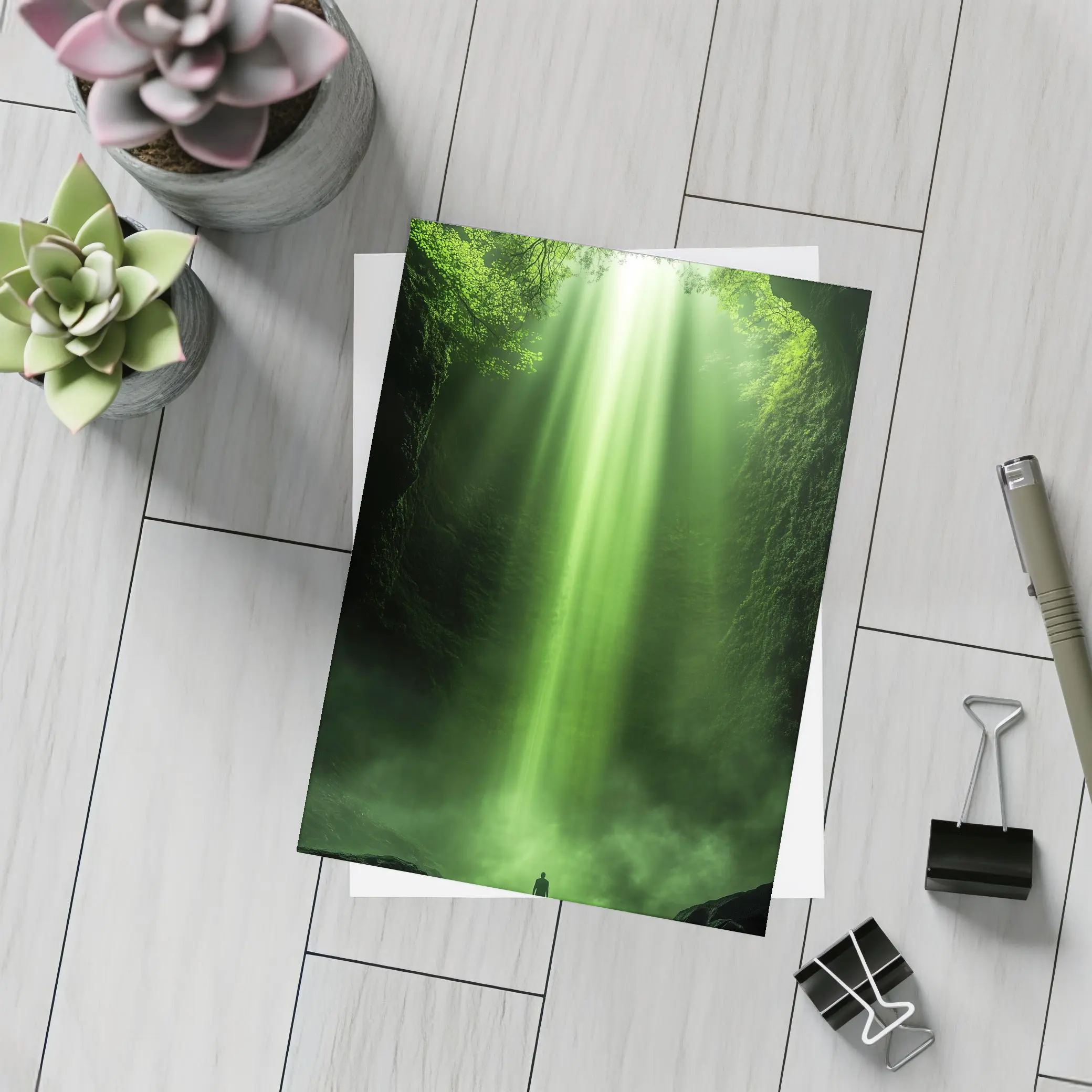 Lone Figure Green Light Forest Canyon – Postcards