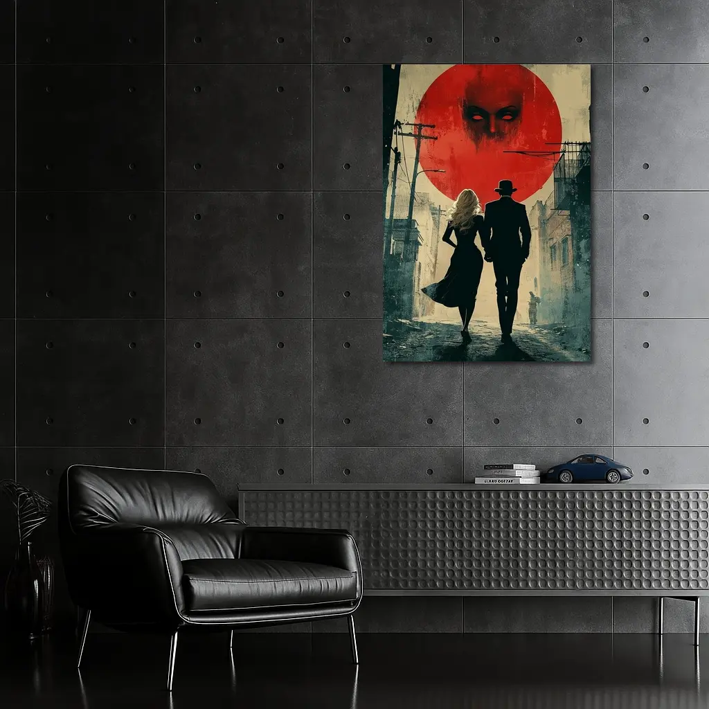 Dark Noir Couple Red Moon Horror – Wall Art