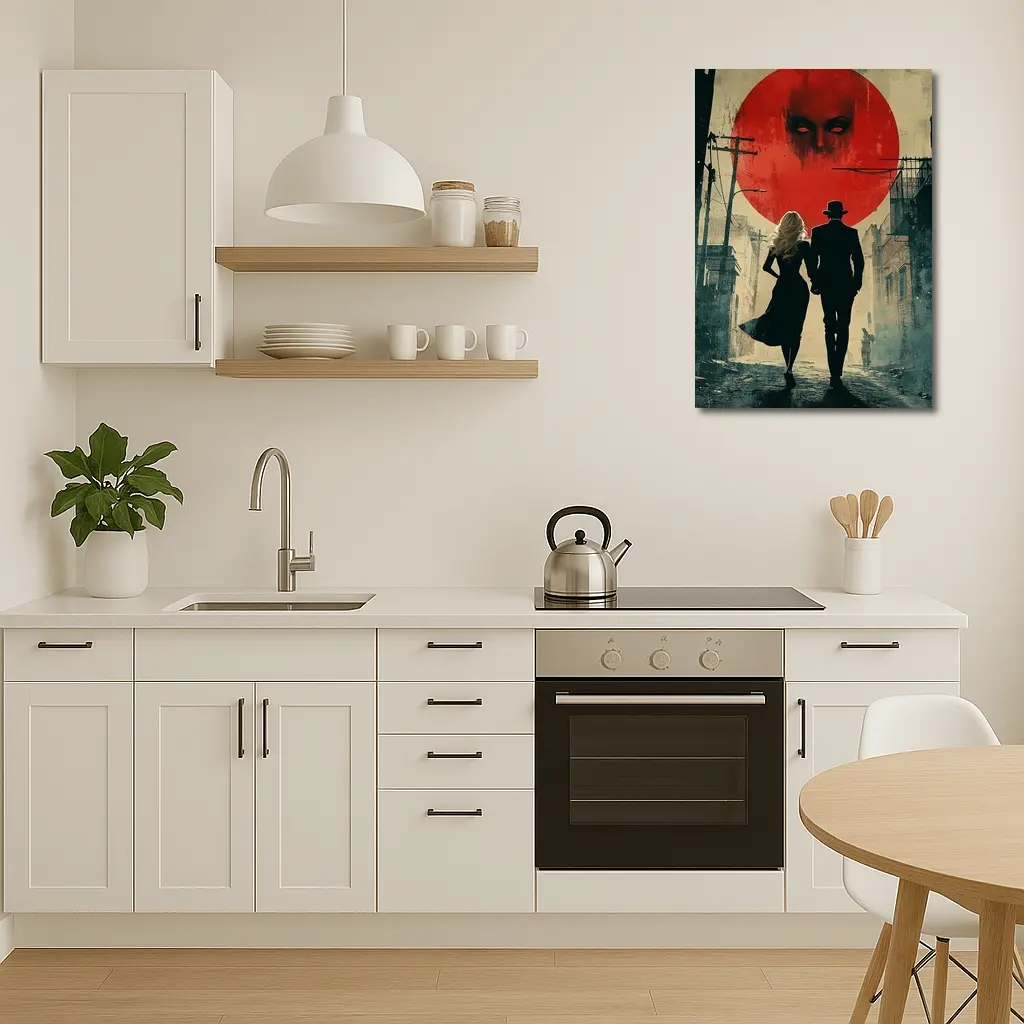 Dark Noir Couple Red Moon Horror – Wall Art