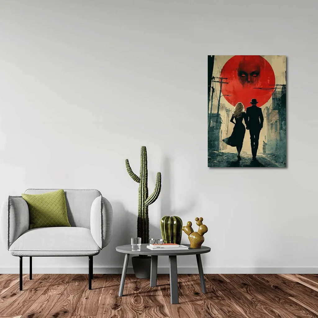Dark Noir Couple Red Moon Horror – Wall Art