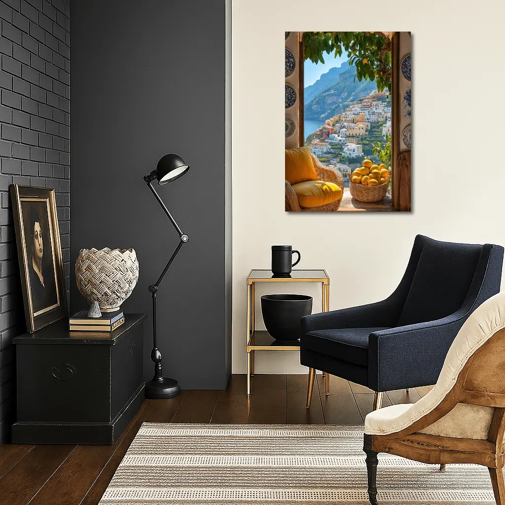Amalfi Coast View Lemon Basket Yellow Chair – Wall Art