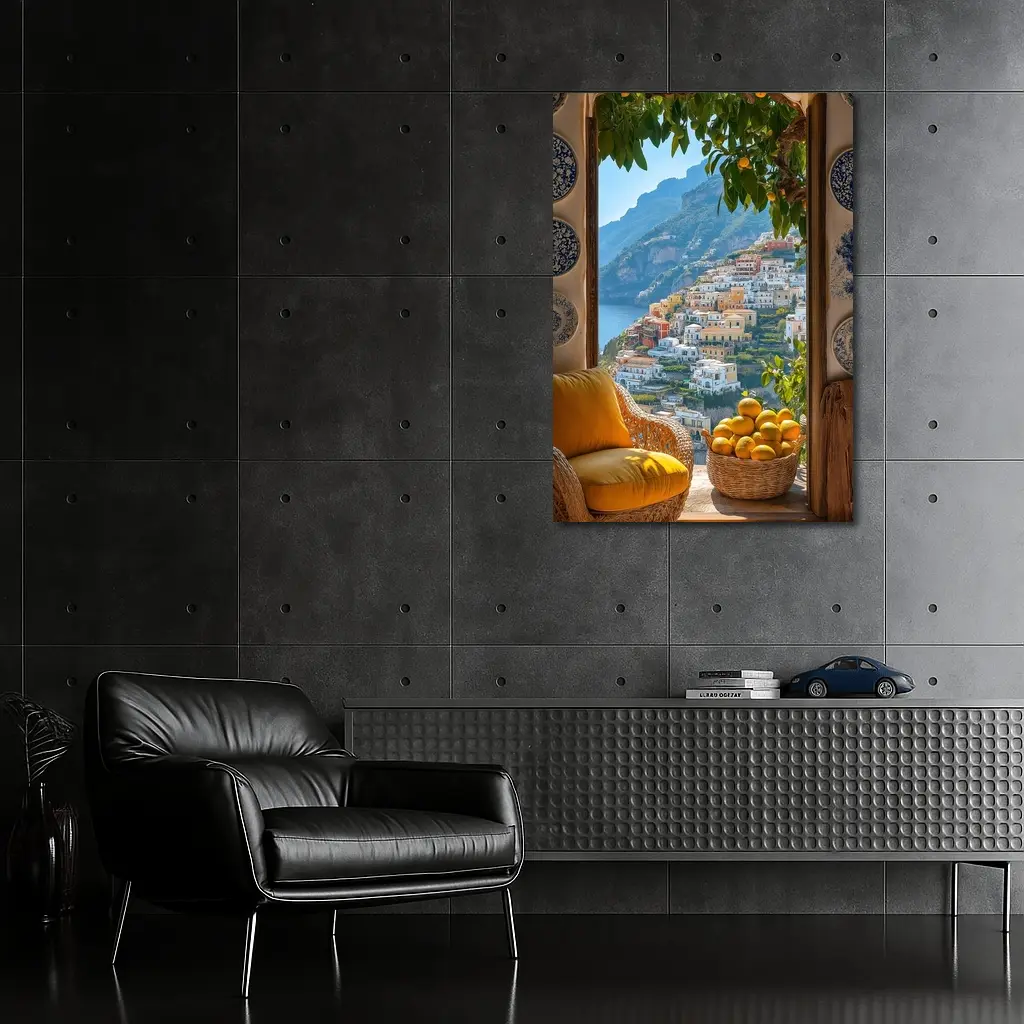 Amalfi Coast View Lemon Basket Yellow Chair – Wall Art