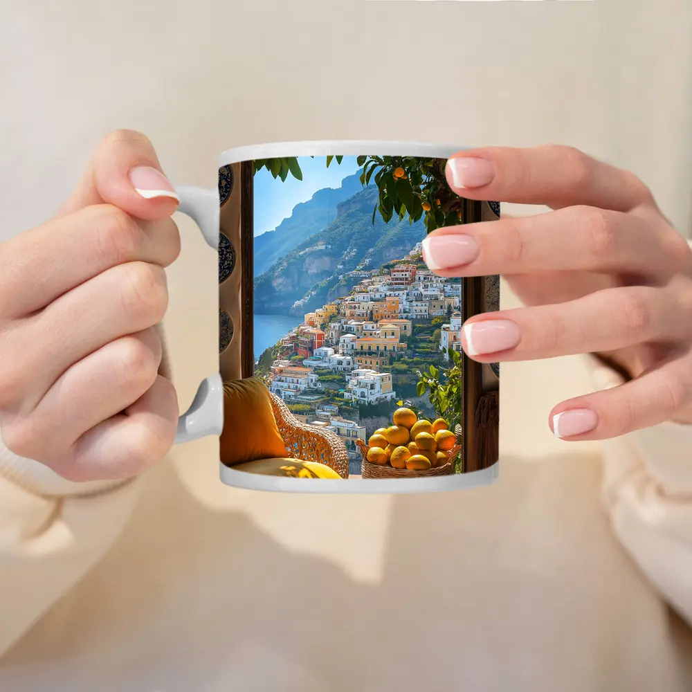 Amalfi Coast View Lemon Basket Yellow Chair – Mugs