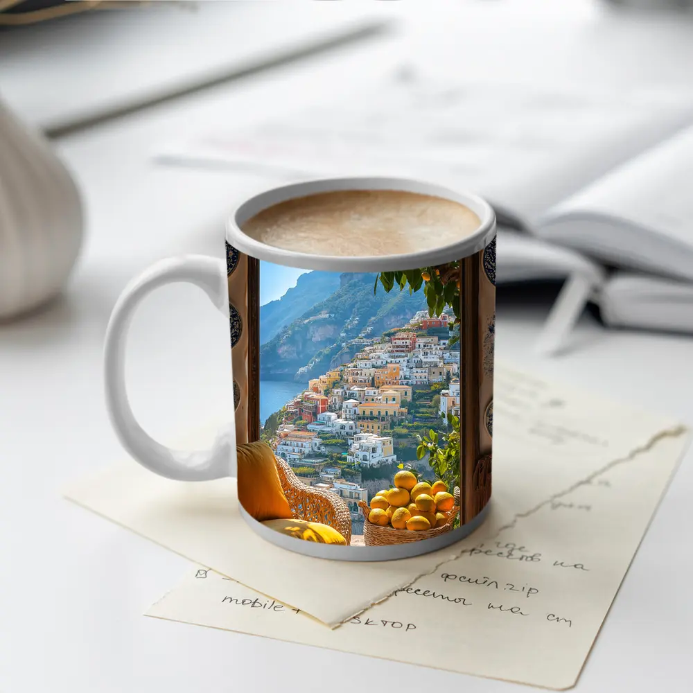 Amalfi Coast View Lemon Basket Yellow Chair – Mugs