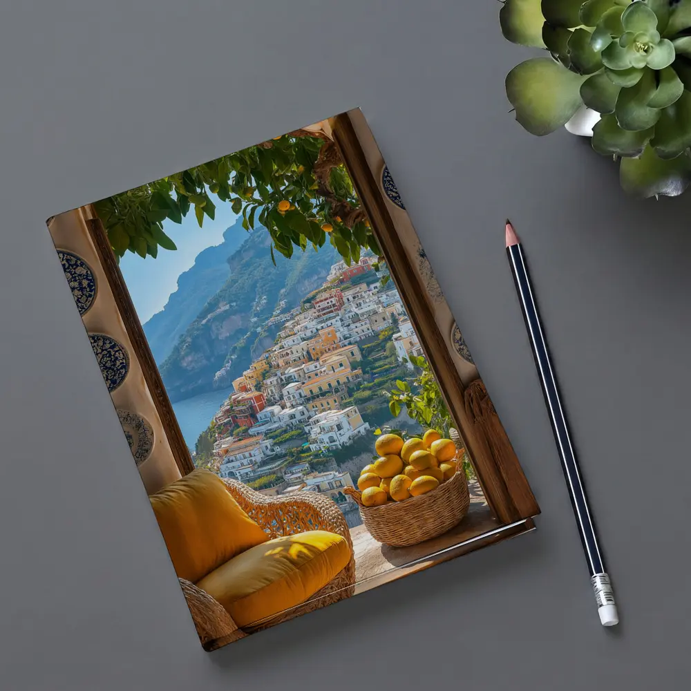 Amalfi Coast View Lemon Basket Yellow Chair – Notebooks
