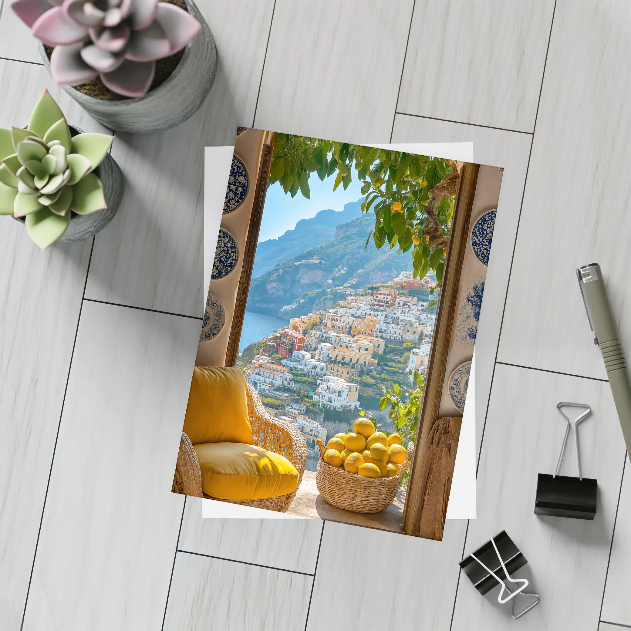 Amalfi Coast View Lemon Basket Yellow Chair – Postcards