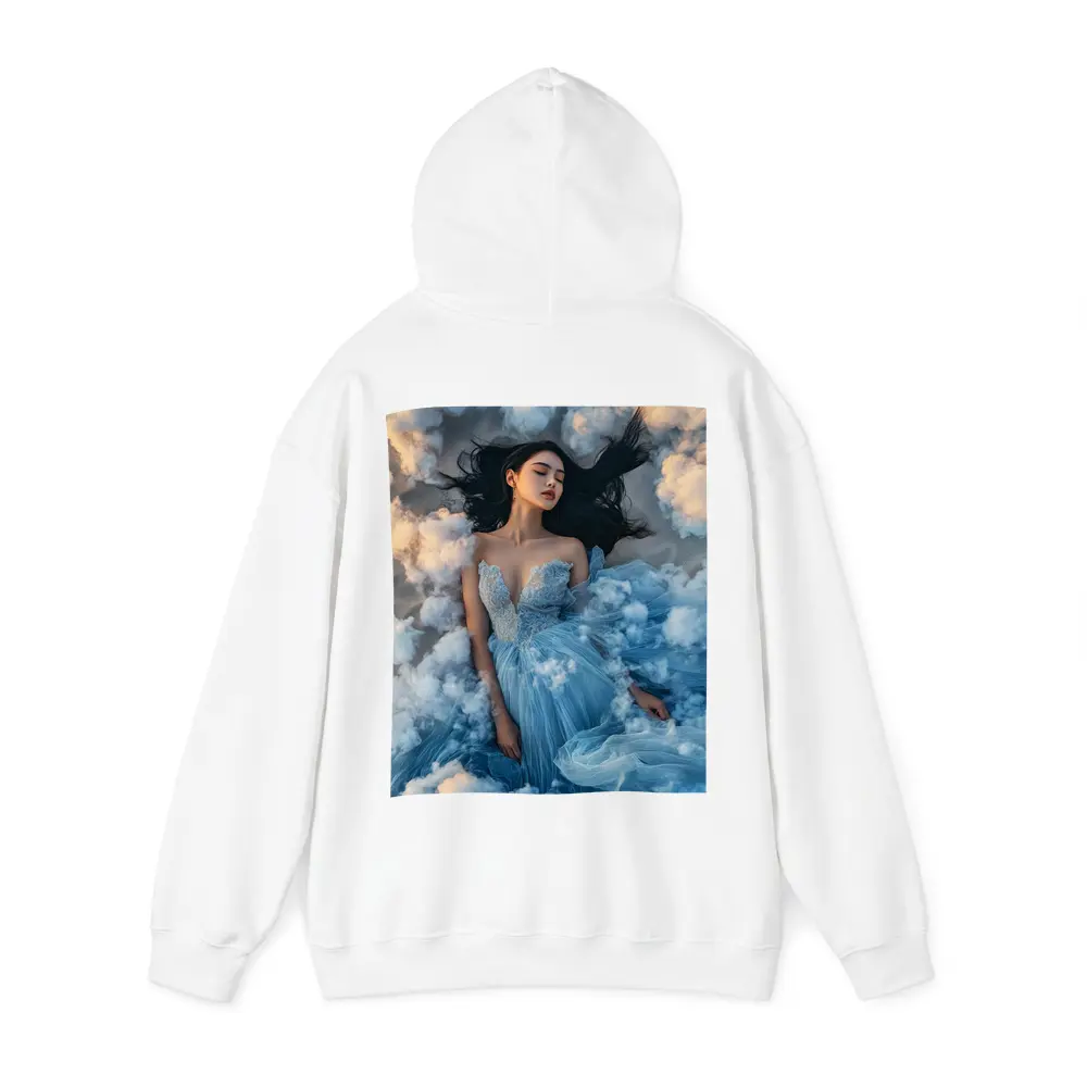 Woman Blue Dress Floating Among Clouds – Hoodies