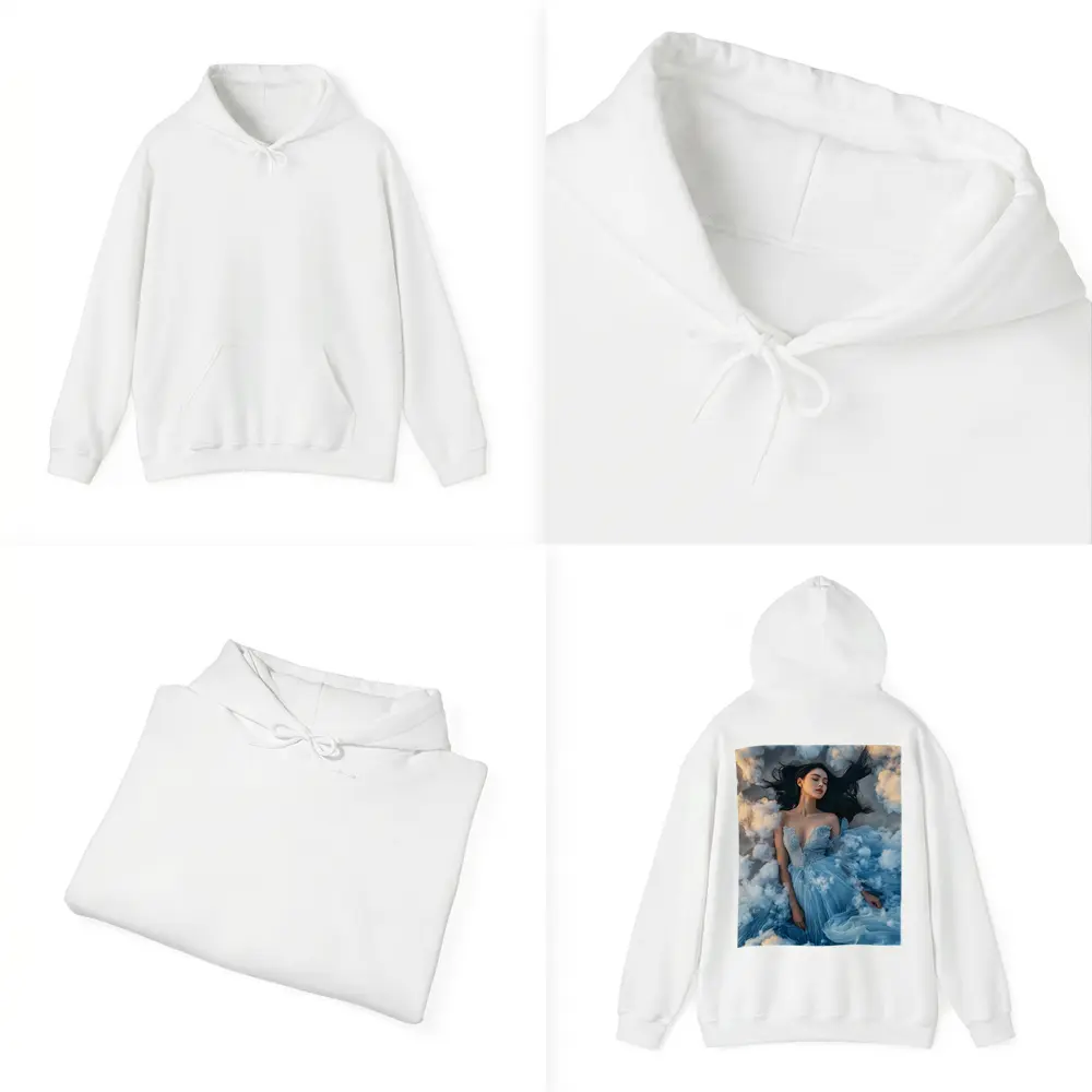 Woman Blue Dress Floating Among Clouds – Hoodies