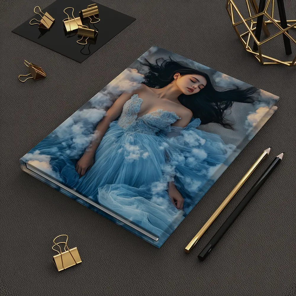 Woman Blue Dress Floating Among Clouds – Notebooks
