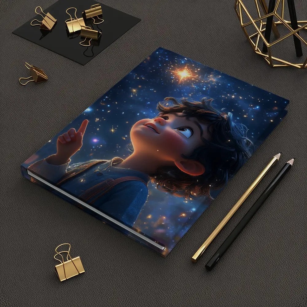 Cartoon Boy Pointing At Starry Night Sky – Notebooks