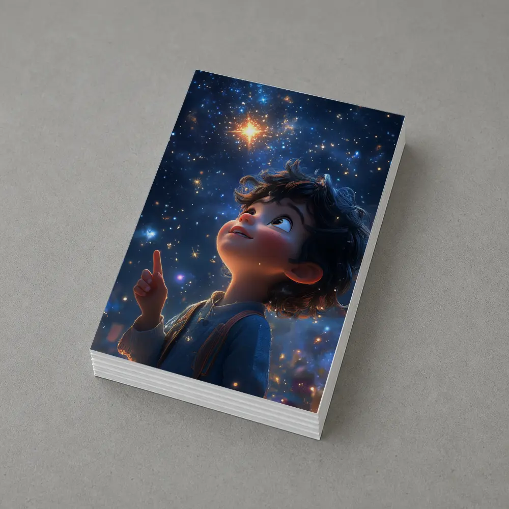 Cartoon Boy Pointing At Starry Night Sky – Postcards