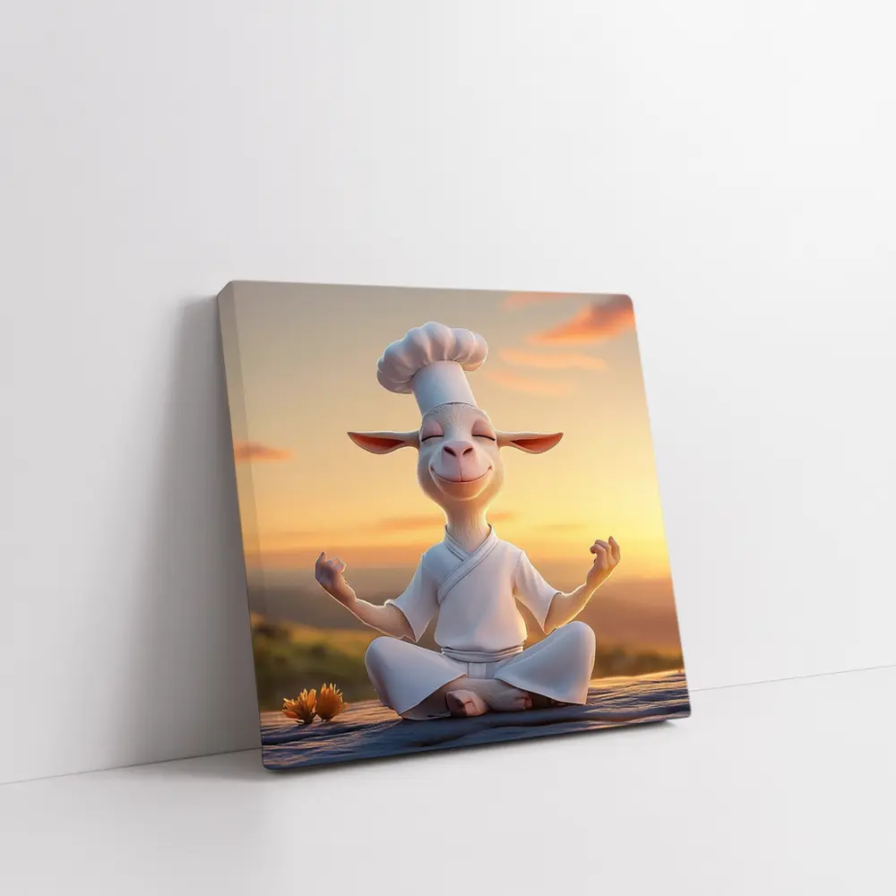 Meditating Goat Chef Sunset Sky Background – Wall Art