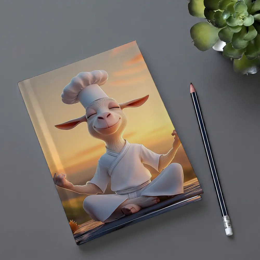 Meditating Goat Chef Sunset Sky Background – Notebooks