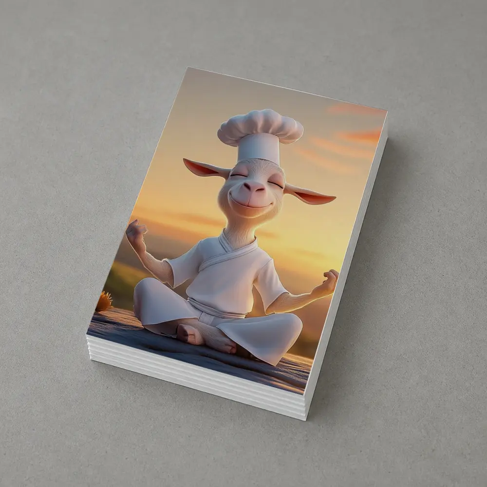 Meditating Goat Chef Sunset Sky Background – Postcards