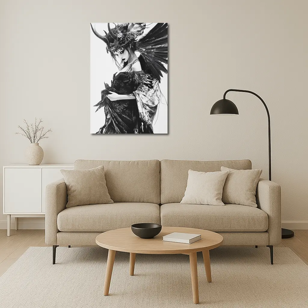 Dark Gothic Woman Black Feathers Fantasy Art – Wall Art