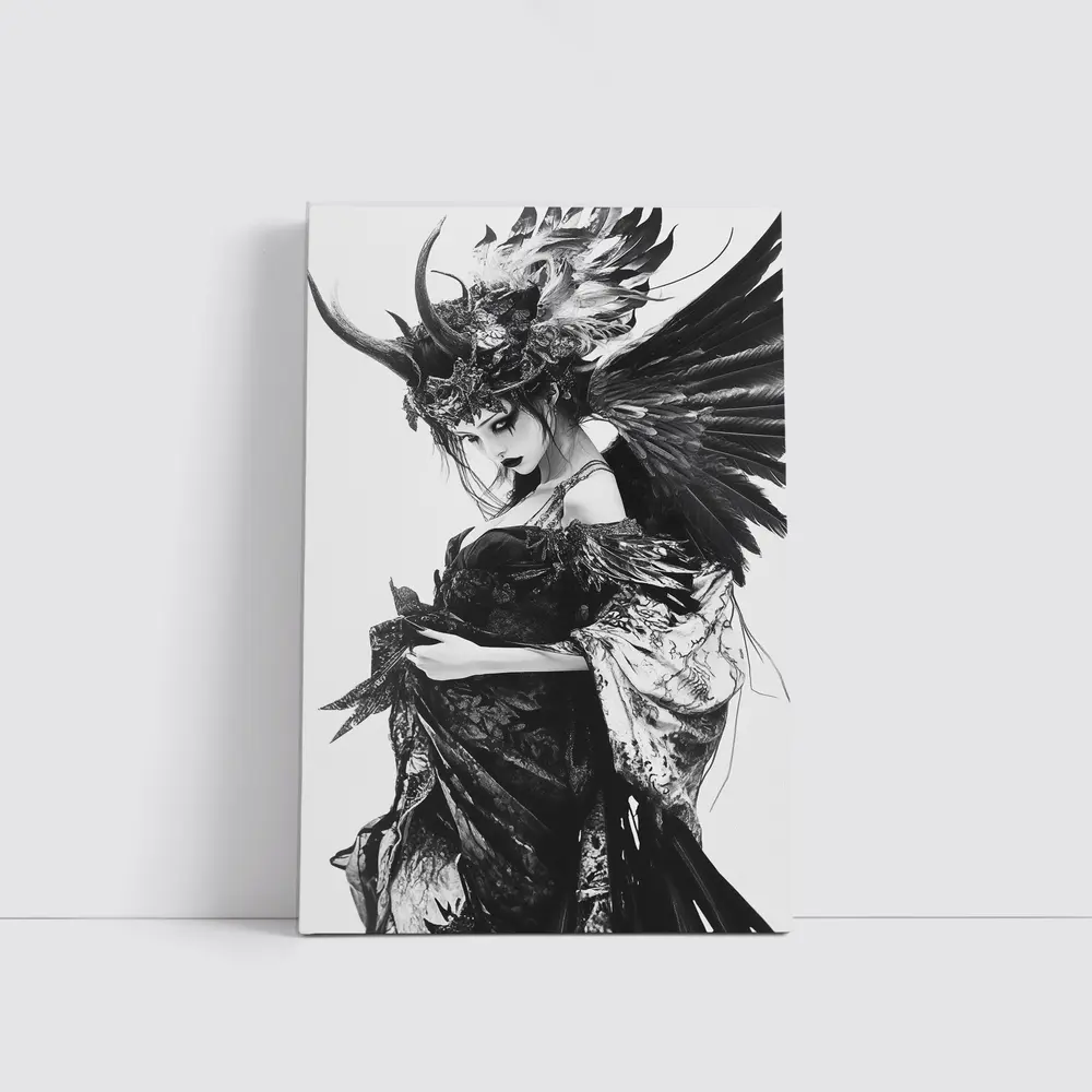 Dark Gothic Woman Black Feathers Fantasy Art – Wall Art