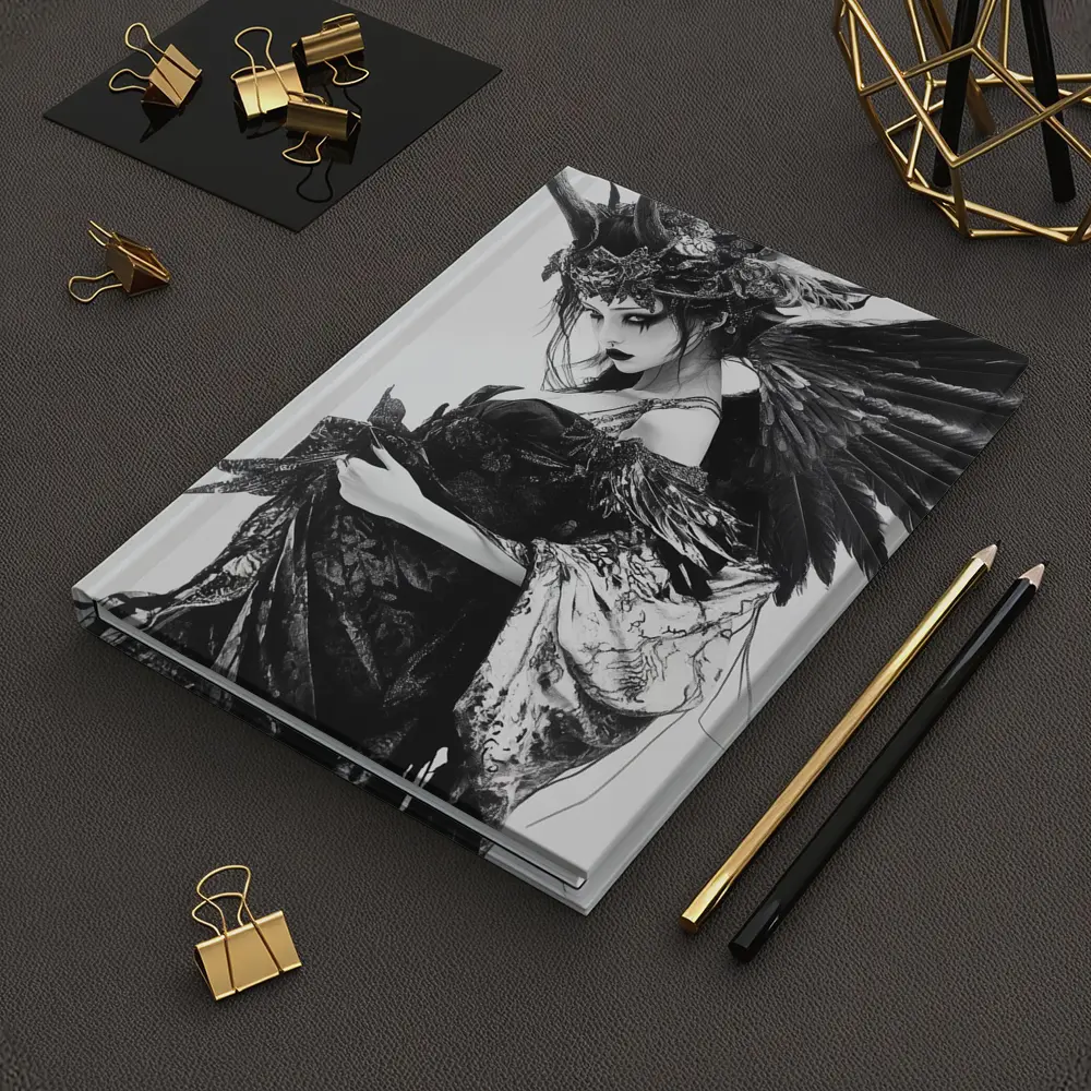 Dark Gothic Woman Black Feathers Fantasy Art – Notebooks