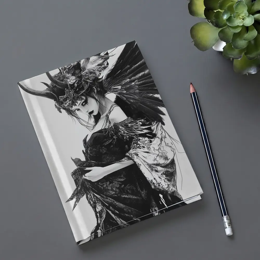 Dark Gothic Woman Black Feathers Fantasy Art – Notebooks