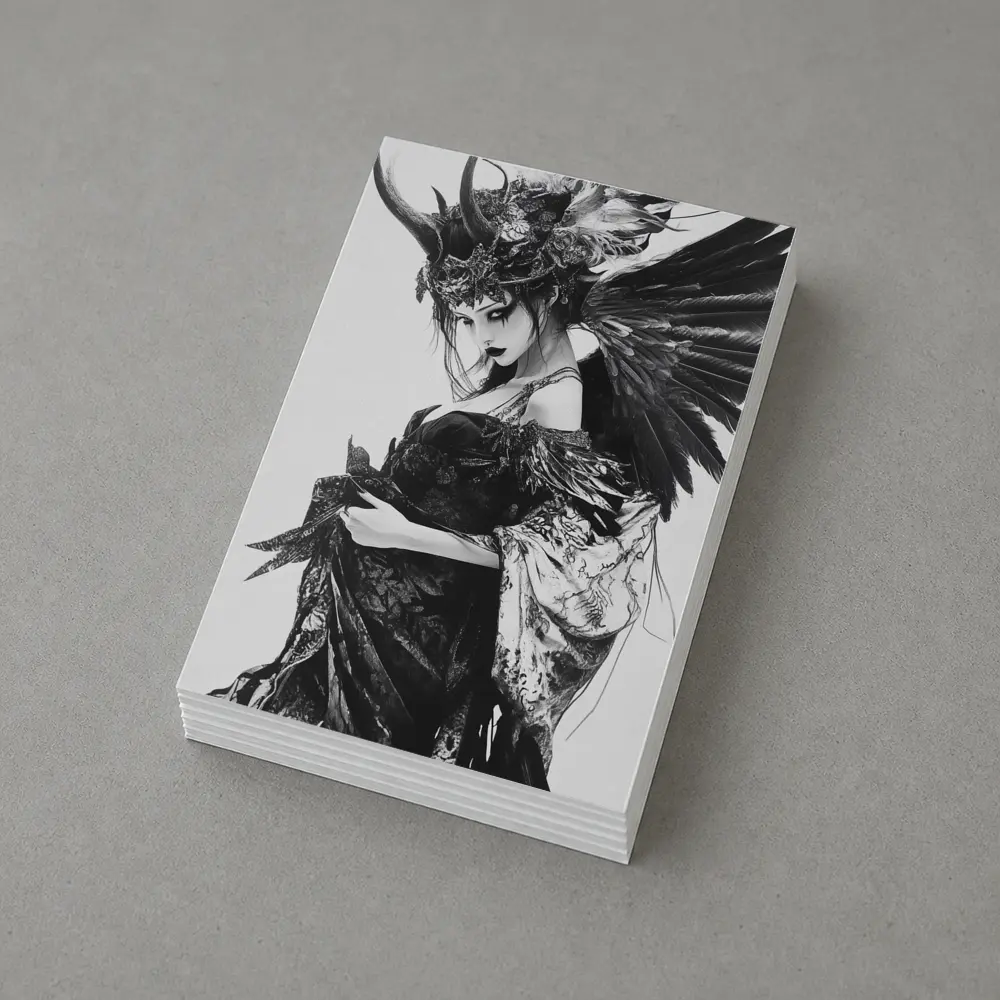 Dark Gothic Woman Black Feathers Fantasy Art – Postcards
