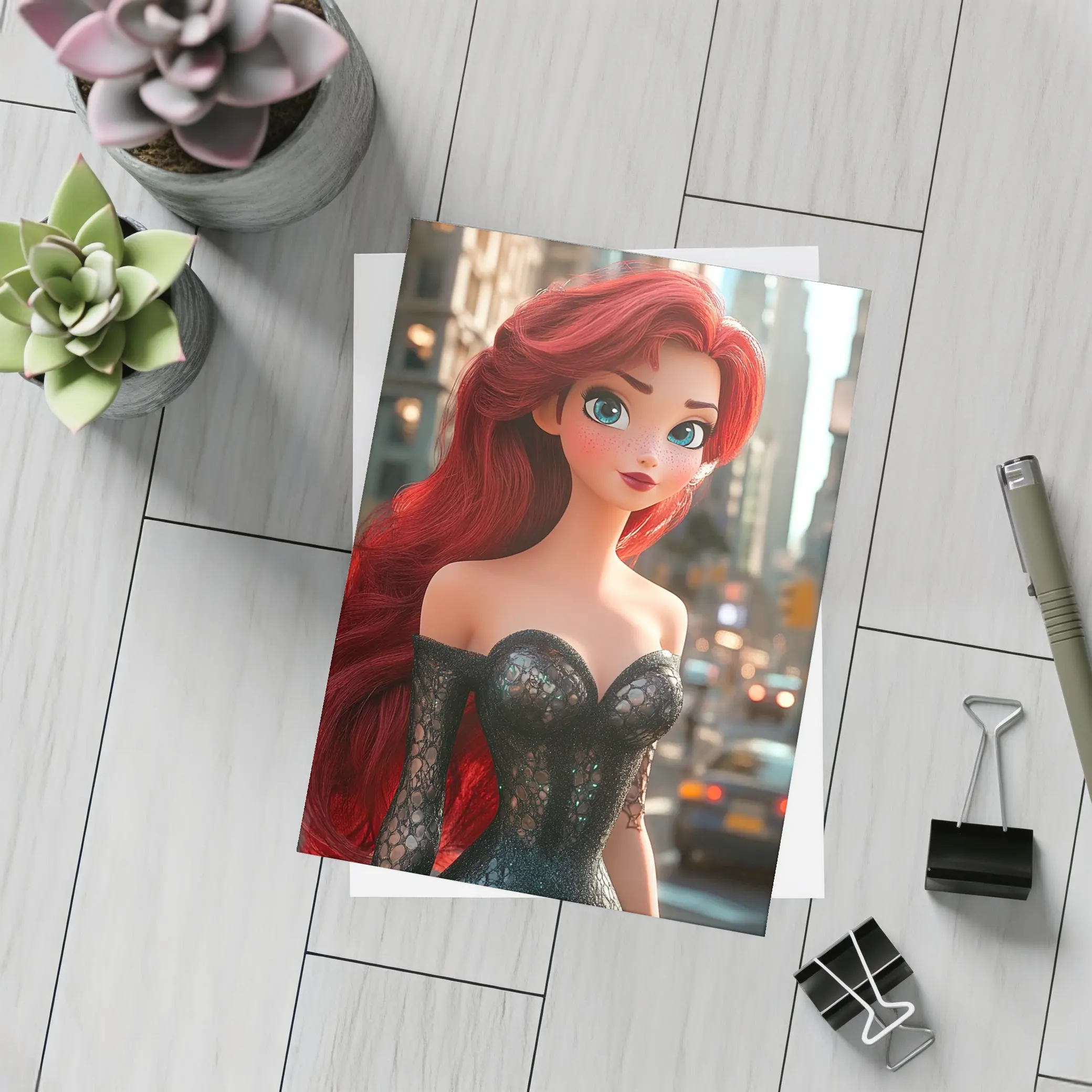 Red Hair Anime Girl City Street – Postcards