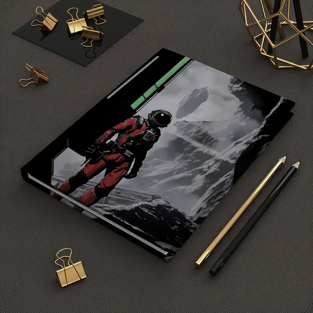 Red Astronaut Standing In Alien Cave – Notebooks