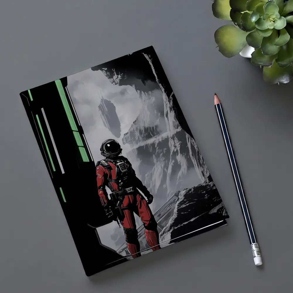 Red Astronaut Standing In Alien Cave – Notebooks