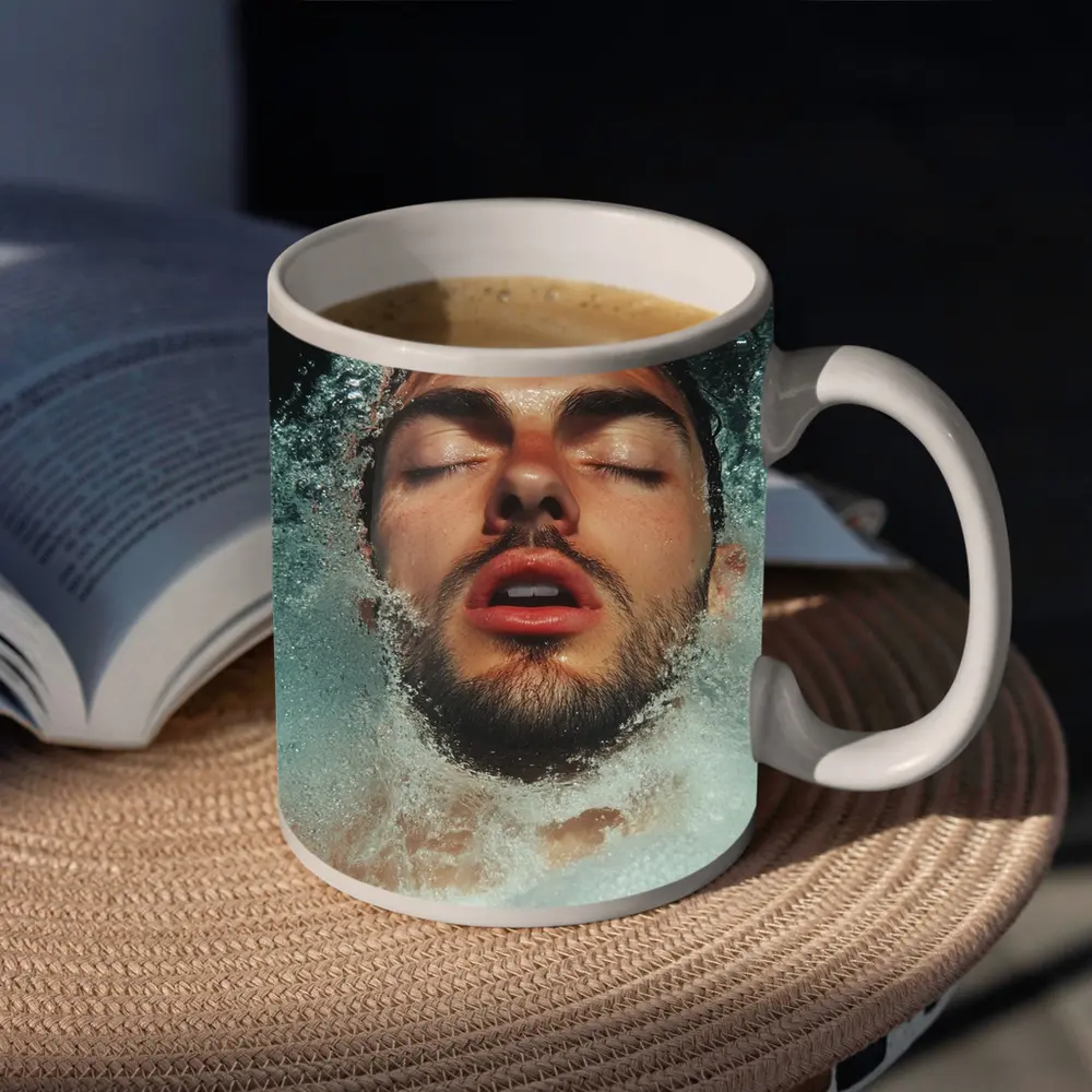 Man Emerging From Water Eyes Closed – Mugs