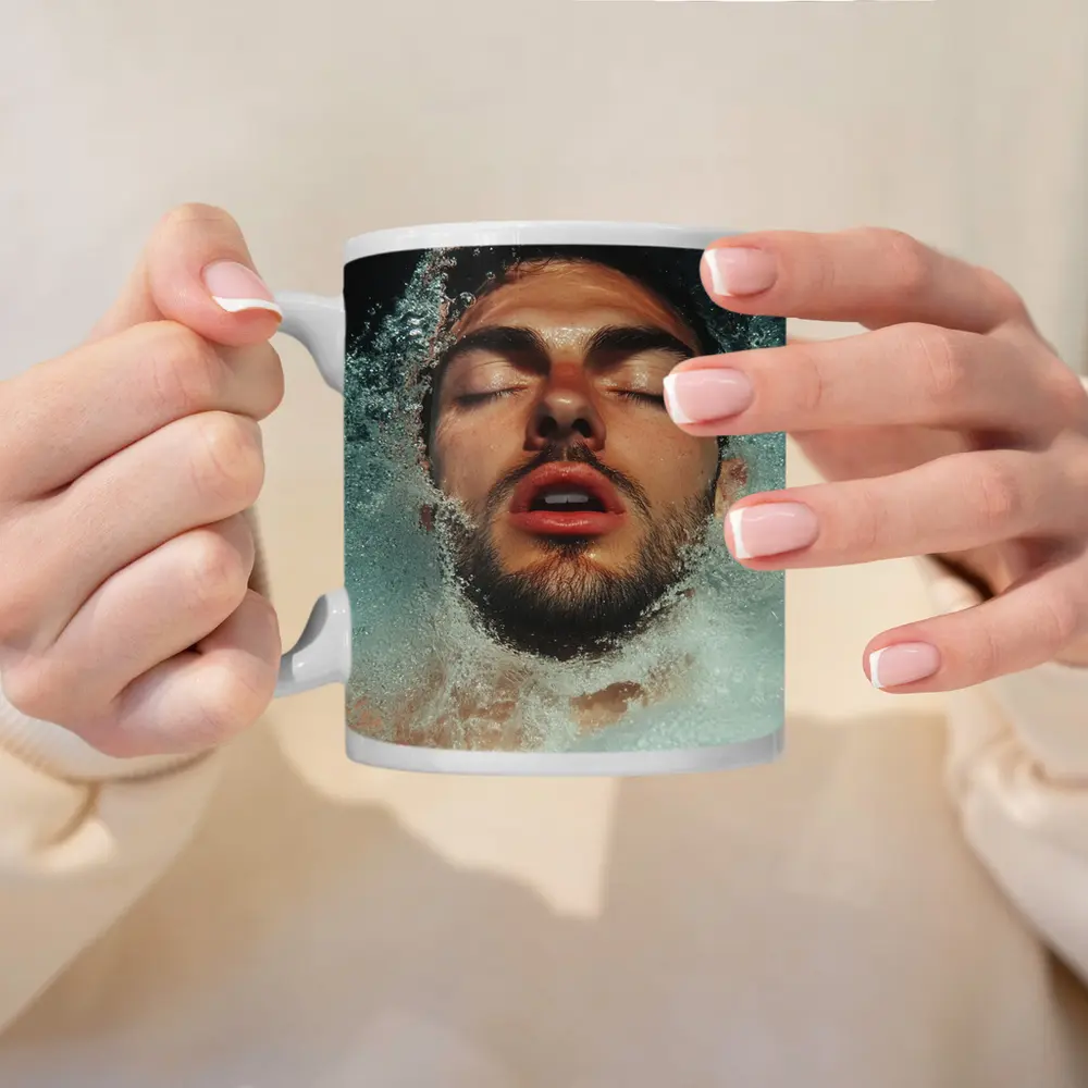 Man Emerging From Water Eyes Closed – Mugs