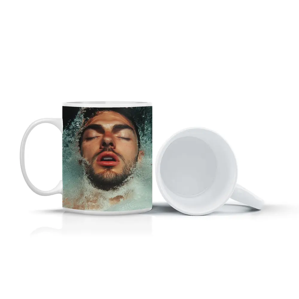 Man Emerging From Water Eyes Closed – Mugs
