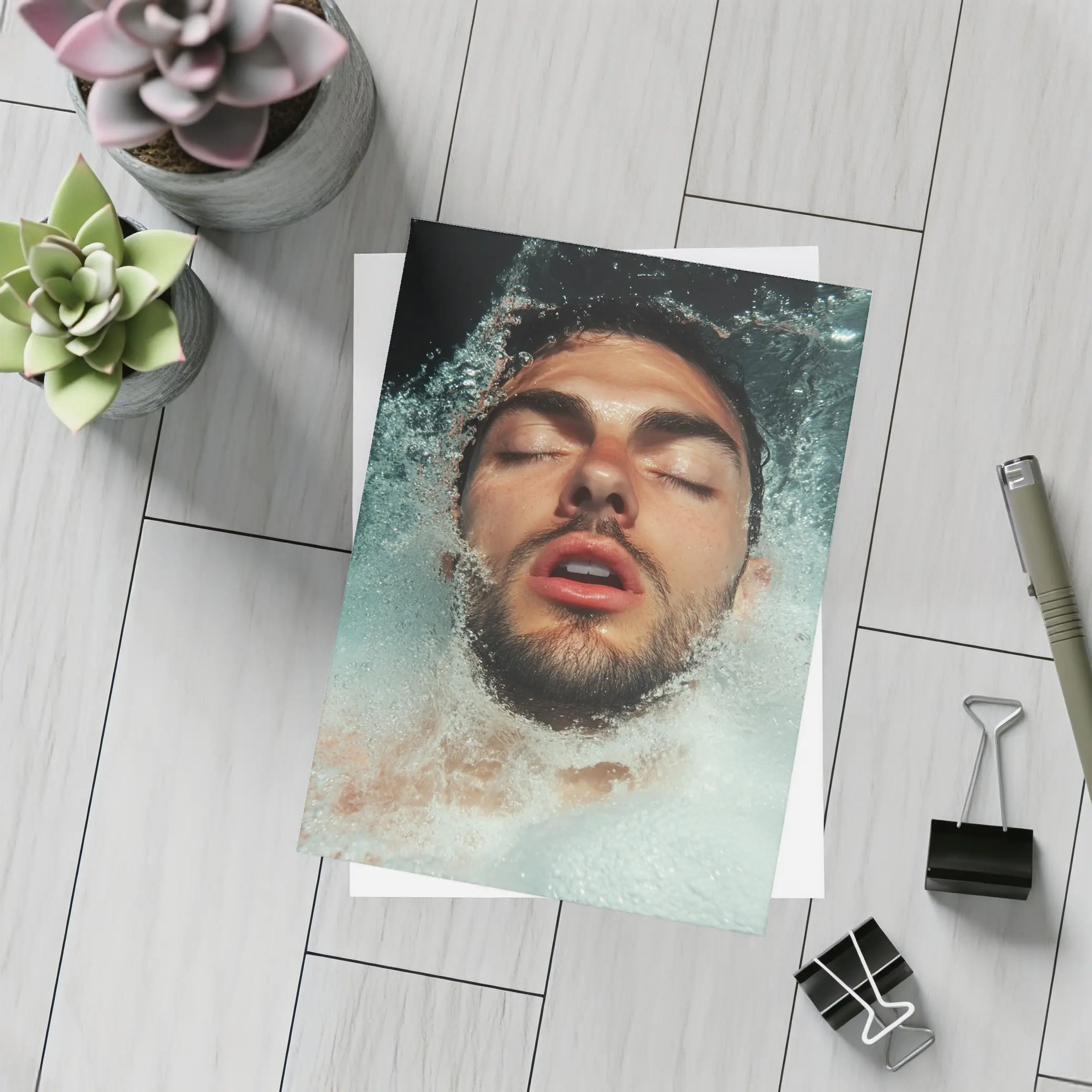 Man Emerging From Water Eyes Closed – Postcards