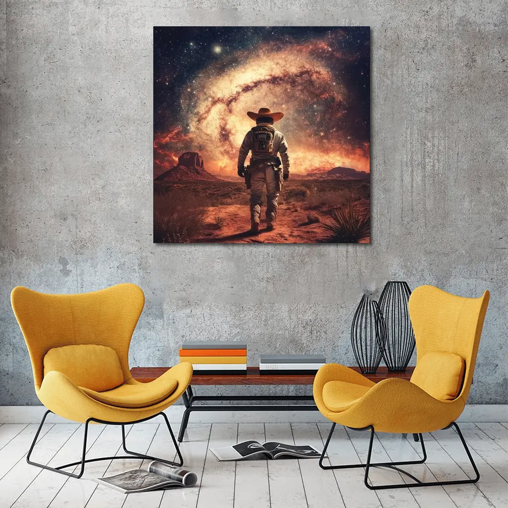 Space Cowboy Walking Through Desert Galaxy – Wall Art