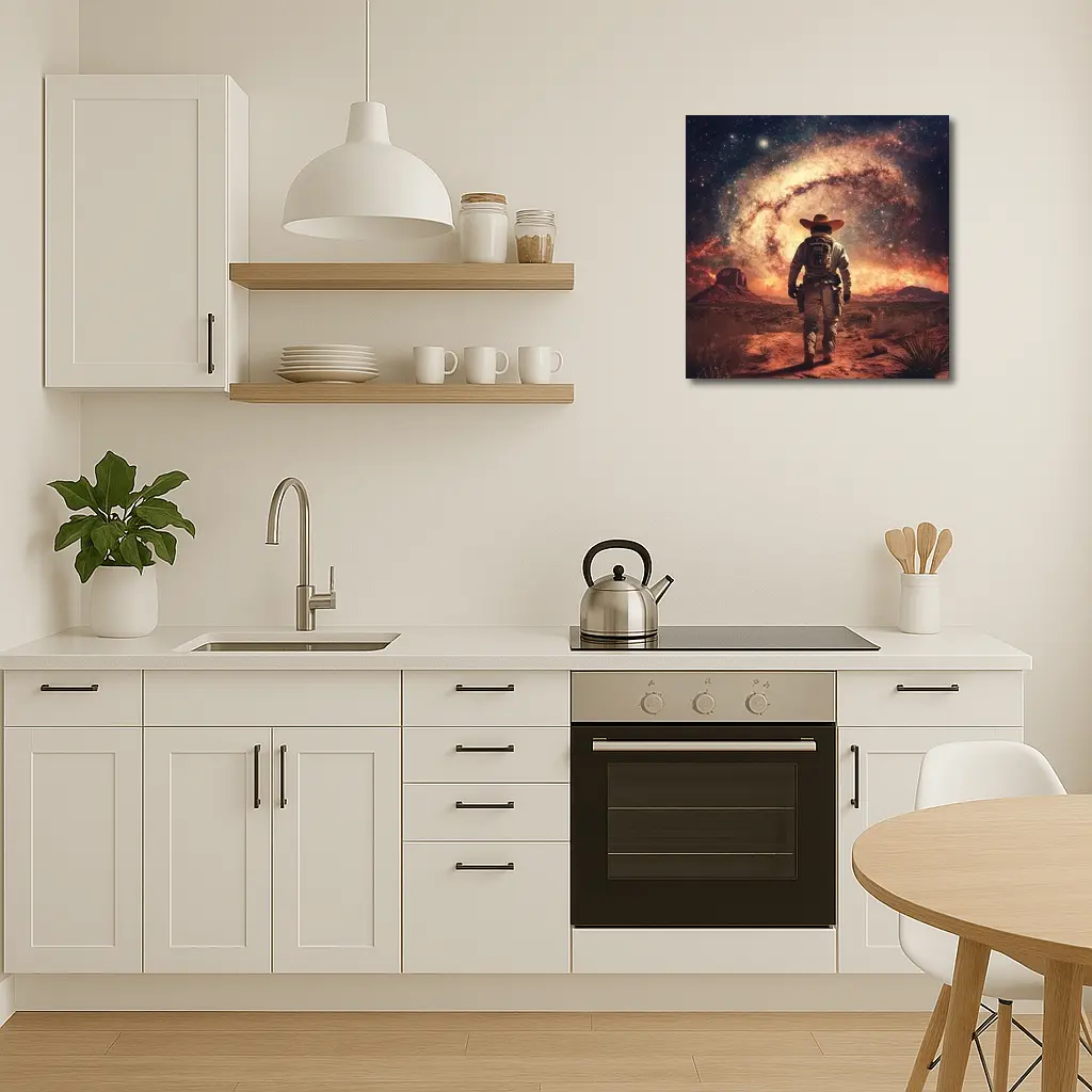 Space Cowboy Walking Through Desert Galaxy – Wall Art