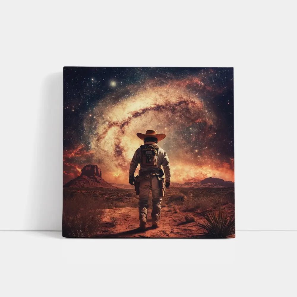 Space Cowboy Walking Through Desert Galaxy – Wall Art