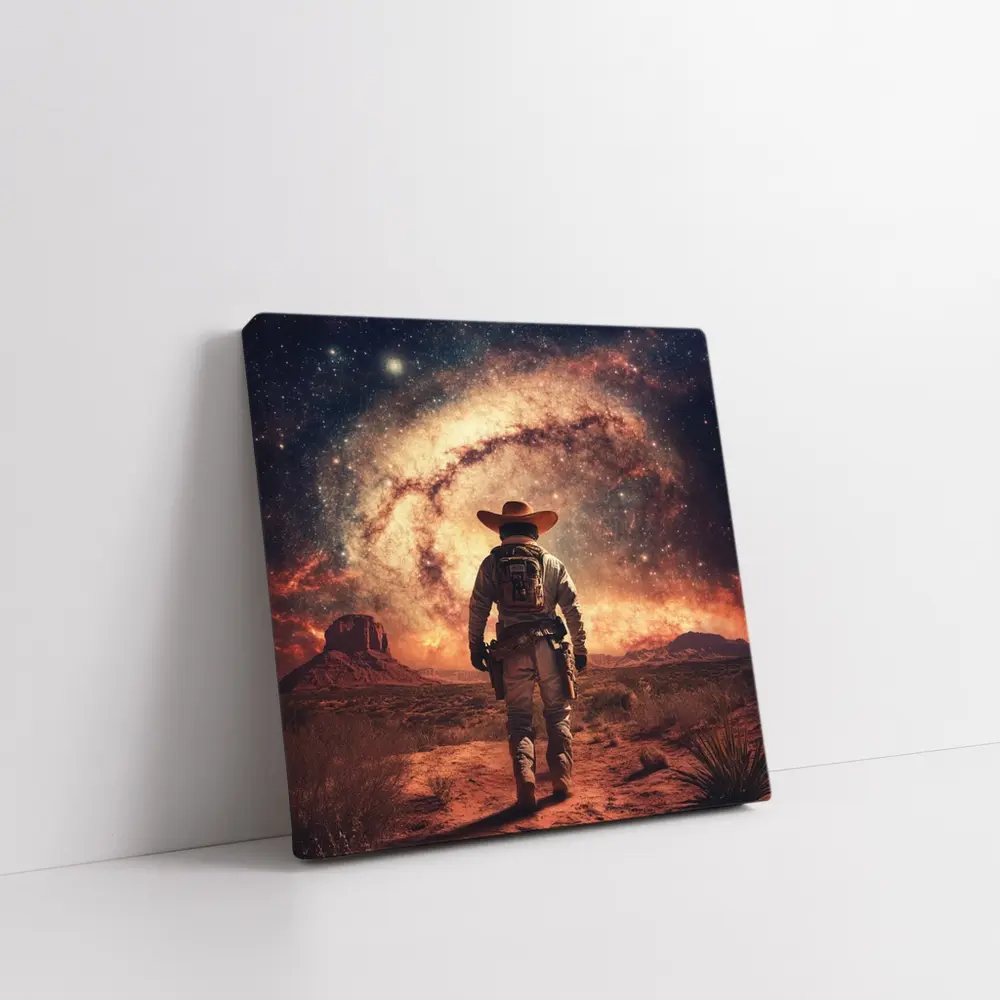 Space Cowboy Walking Through Desert Galaxy – Wall Art