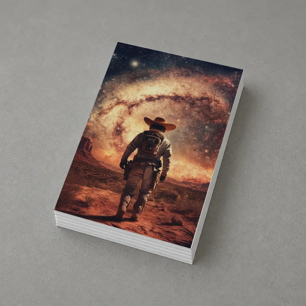 Space Cowboy Walking Through Desert Galaxy – Postcards