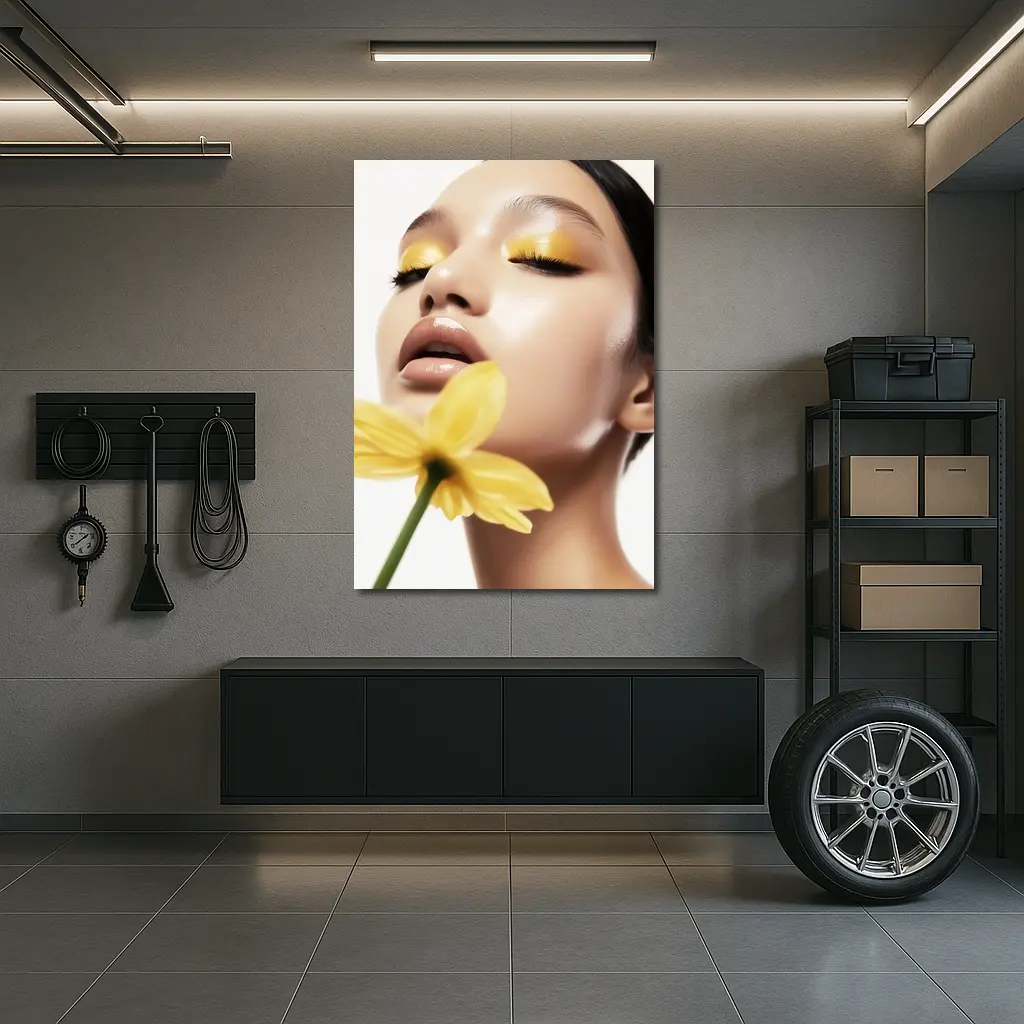 Woman Yellow Eye Makeup Flower Beauty – Wall Art