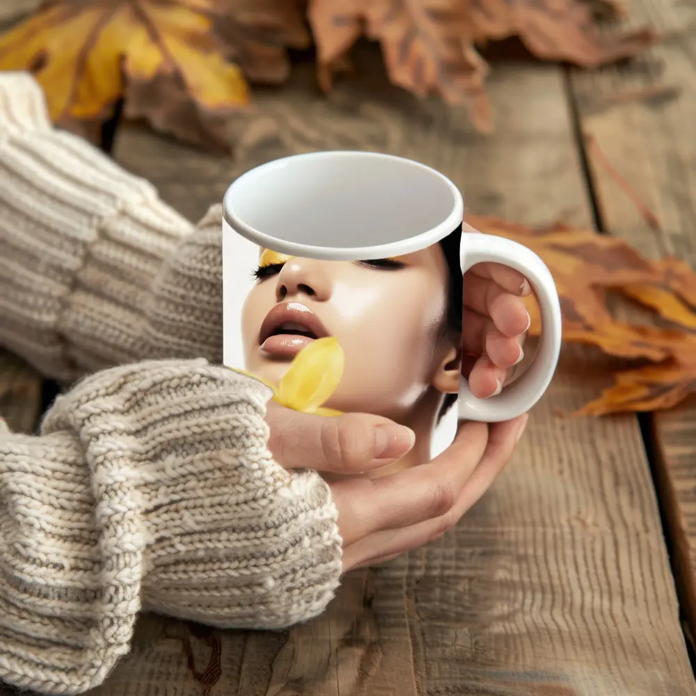 Woman Yellow Eye Makeup Flower Beauty – Mugs