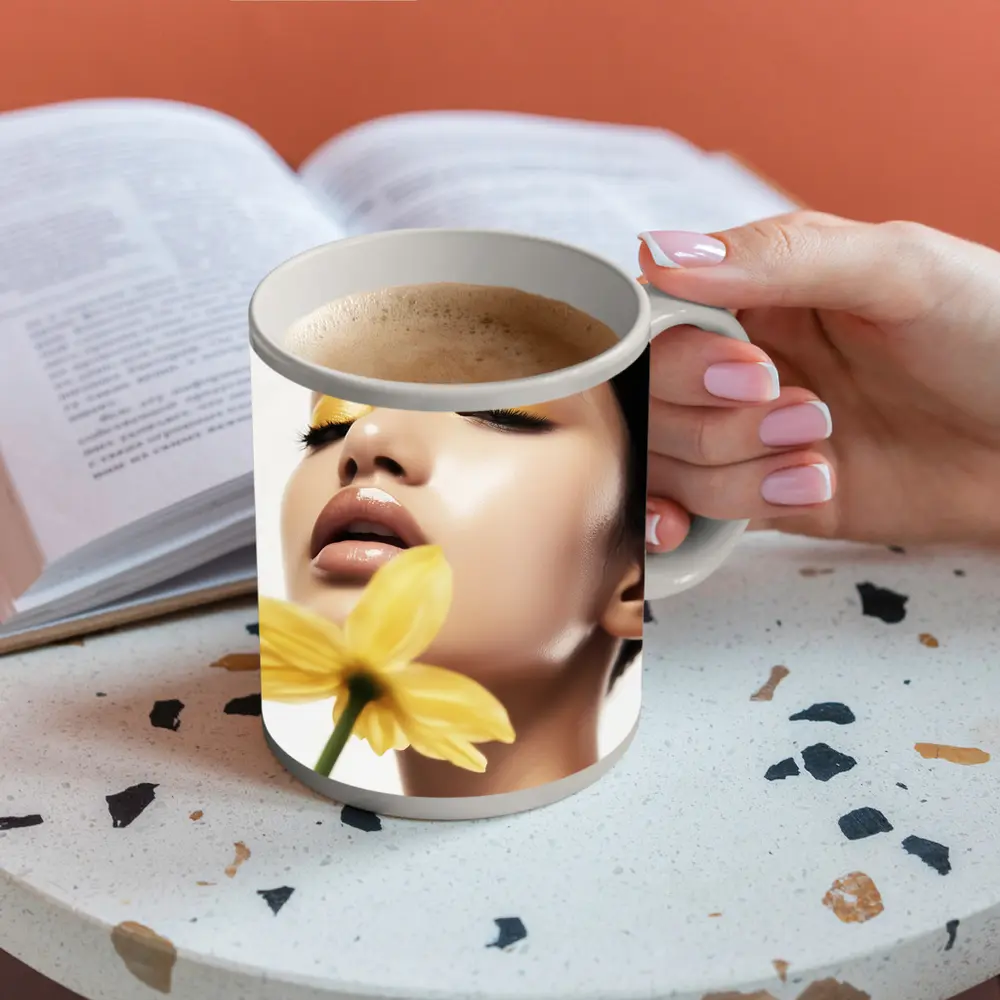 Woman Yellow Eye Makeup Flower Beauty – Mugs