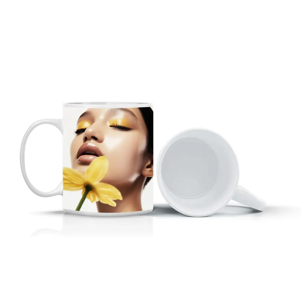 Woman Yellow Eye Makeup Flower Beauty – Mugs