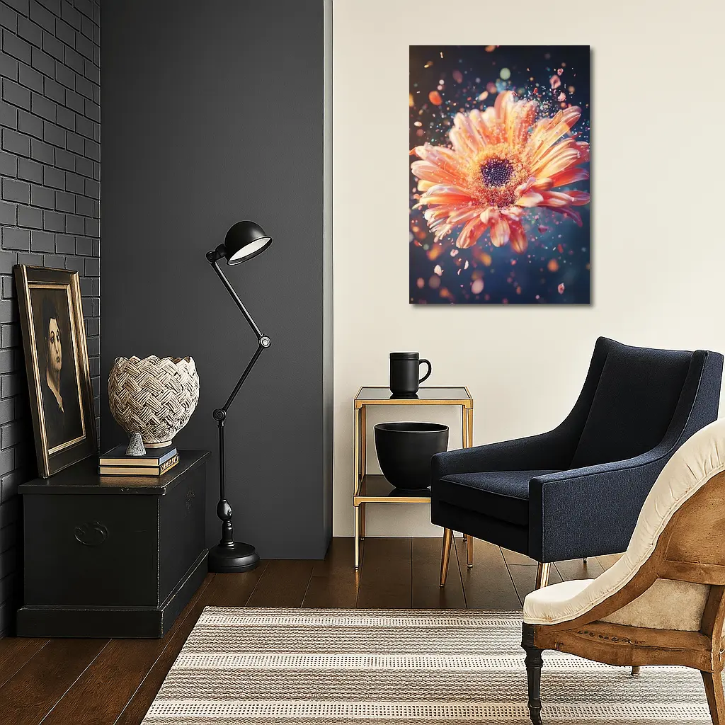 Exploding Gerbera Daisy Orange Bokeh Background – Wall Art