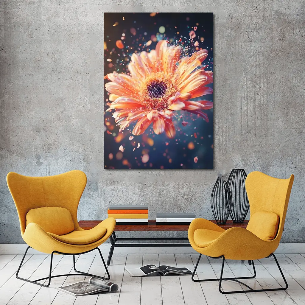 Exploding Gerbera Daisy Orange Bokeh Background – Wall Art