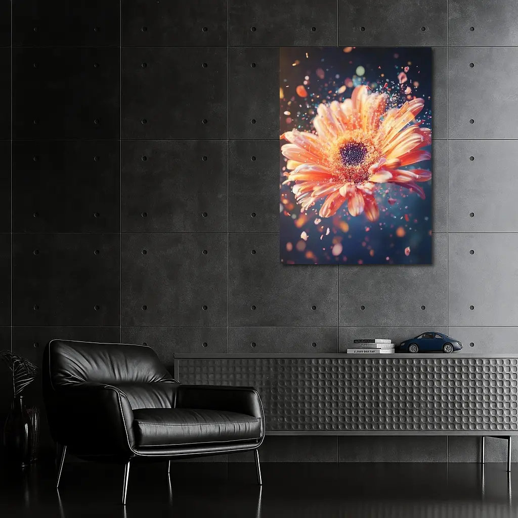 Exploding Gerbera Daisy Orange Bokeh Background – Wall Art