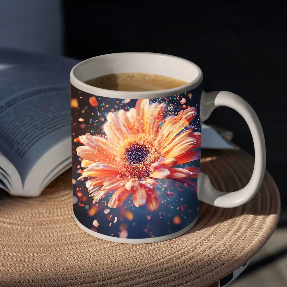 Exploding Gerbera Daisy Orange Bokeh Background – Mugs