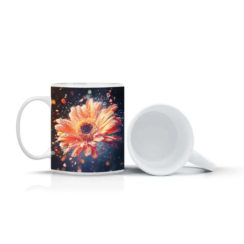 Exploding Gerbera Daisy Orange Bokeh Background – Mugs