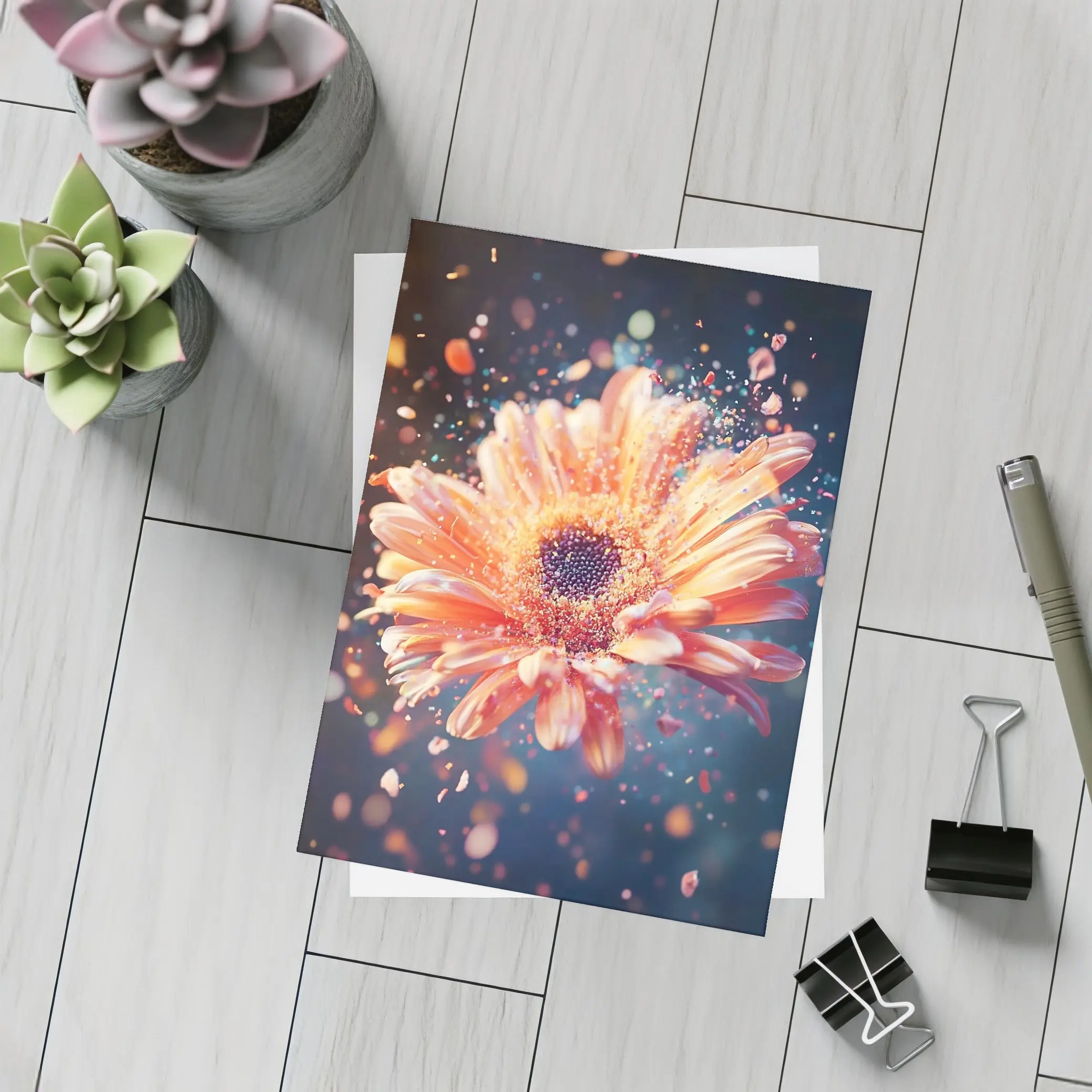 Exploding Gerbera Daisy Orange Bokeh Background – Postcards