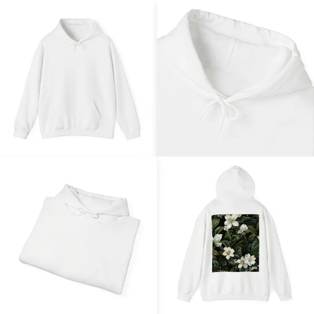 White Magnolia Flowers Dark Green Botanical – Hoodies