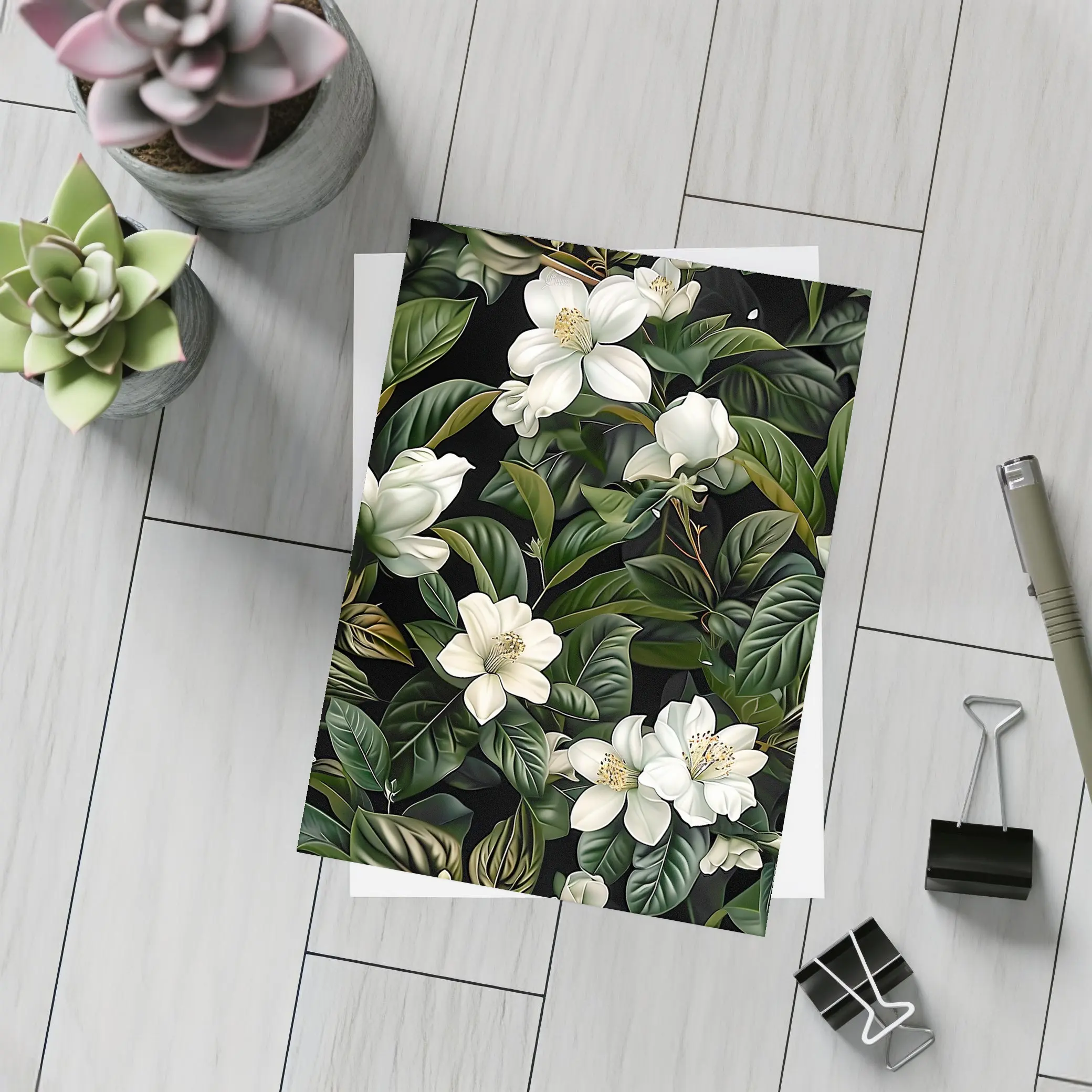 White Magnolia Flowers Dark Green Botanical – Postcards